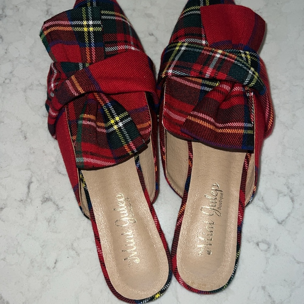 Mint Julep Under The Tree Red Plaid Mules - Picture 5 of 9